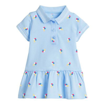 UNIYOUTH Girl's Polo Dress, Ruffle Pique Shirtdress School Uniform for Kids Toddler Baby Children with Short Sleeve, Ice Cream-Blue, 6T
