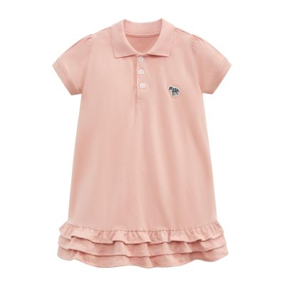 UNIYOUTH Girl's Polo Dress, Ruffle Pique Shirtdress School Uniform for Kids Toddler Baby Children with Short Sleeve, Ruffle-Pink, 5T