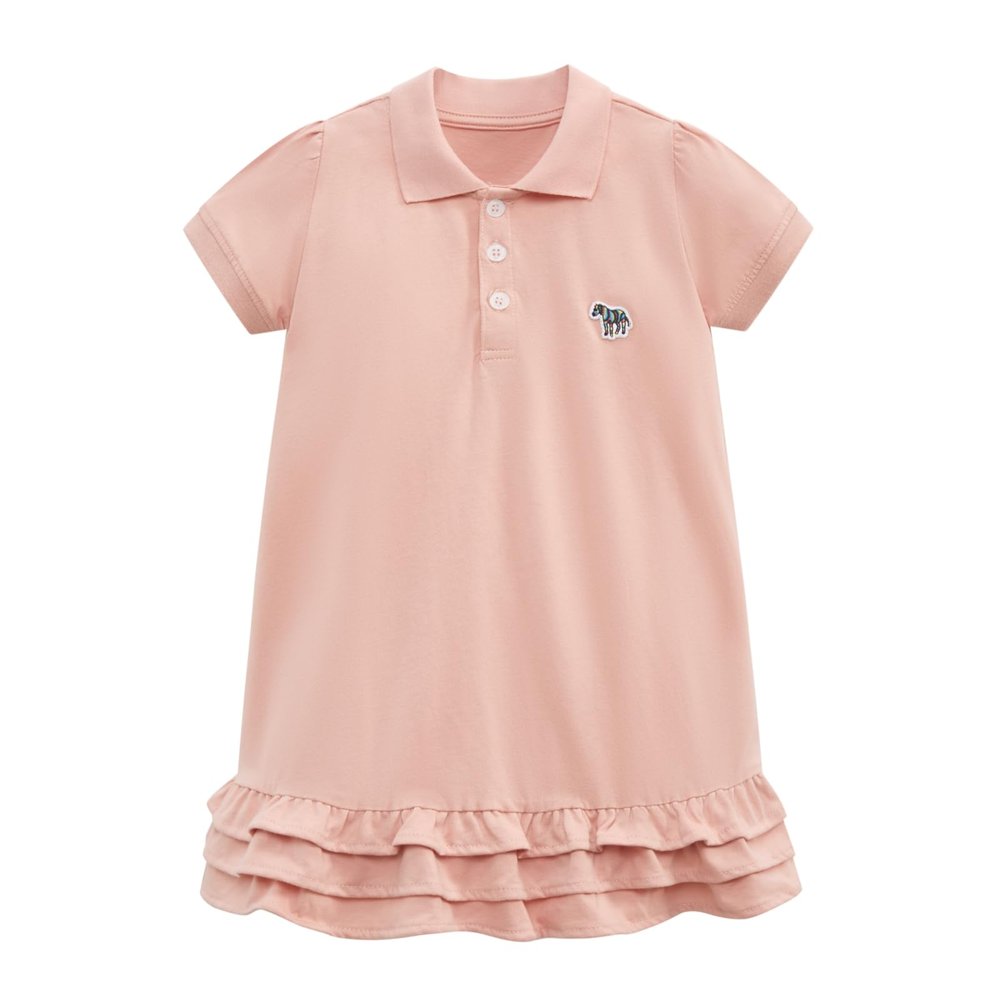 UNIYOUTH Girl's Polo Dress, Ruffle Pique Shirtdress School Uniform for Kids Toddler Baby Children with Short Sleeve, Ruffle-Pink, 5T