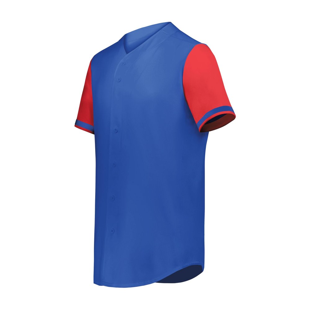 Augusta Sportswear Cutter+ Full Button Baseball Jersey Royal/Scarlet 2XL
