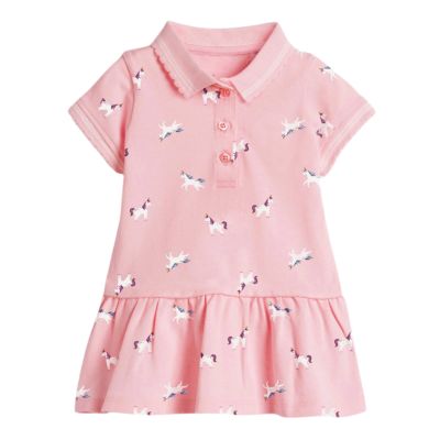 UNIYOUTH Girl's Polo Dress, Ruffle Pique Shirtdress School Uniform for Kids Toddler Baby Children with Short Sleeve, Pony-Pink, 7T