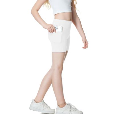 B&GCozy Girls Volleyball Shorts with Pockets Athletic Gymnastics Cheer Shorts Kids Yoga Dance White