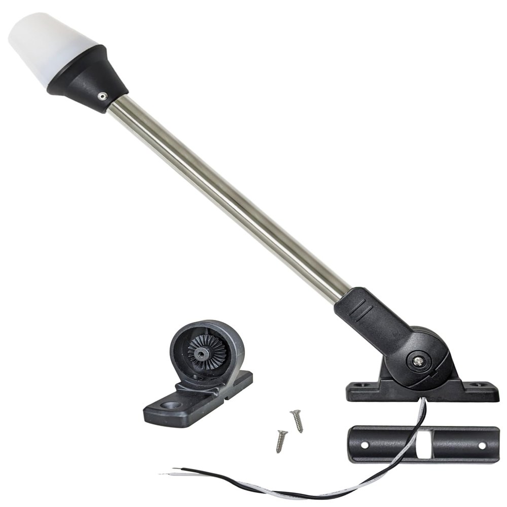 Pactrade Marine All-Round Boat Navigation Lights - 16-Inch LED White Stern Light (Surface Mount, Dual Fold-Down Bases) - Boat Accessories for Pontoon, Yacht, Kayak