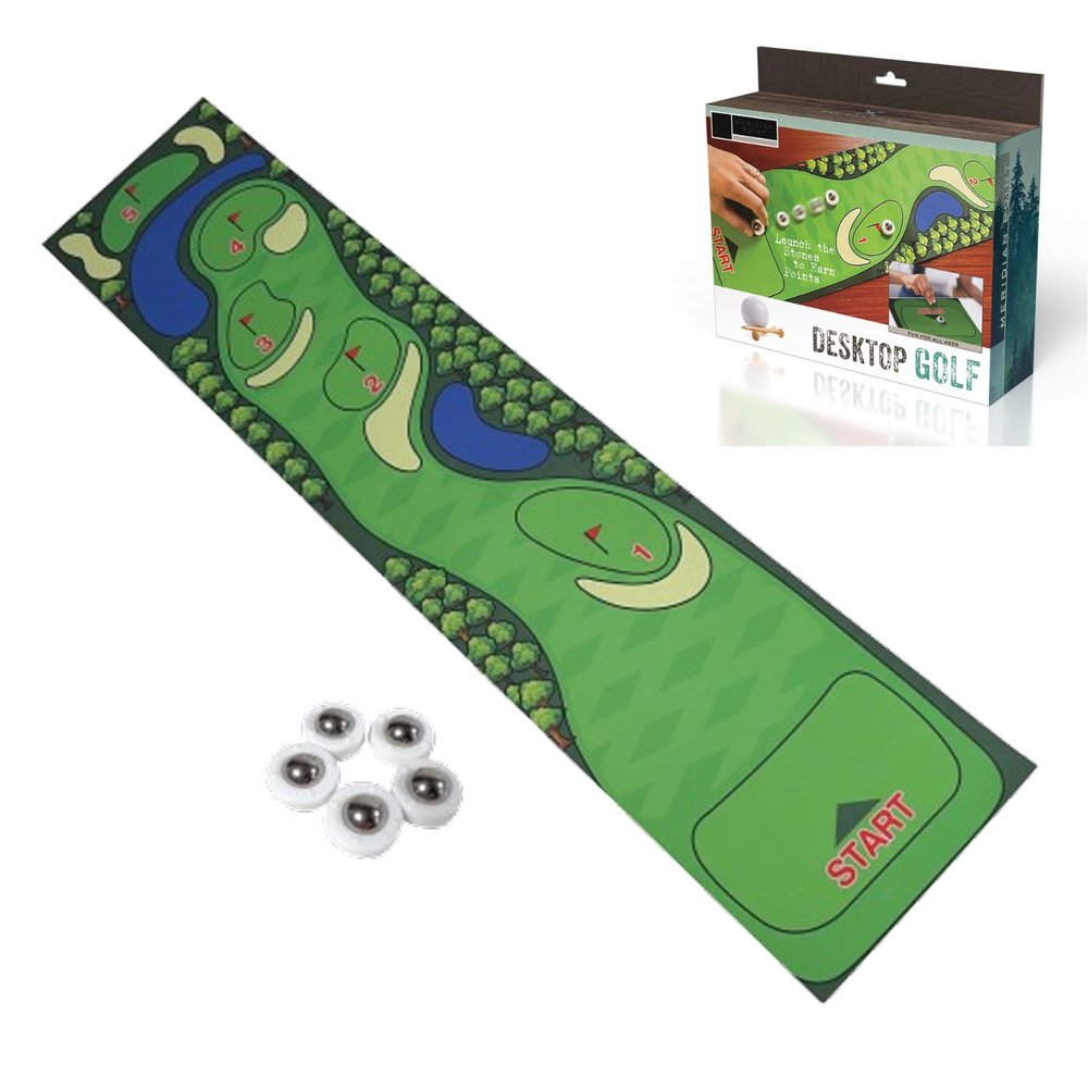 Desktop Novelty Golf Skill Building Golf Mat Finger Curling Game with Non-Skid Colorful Tabletop Putting Green Indoor Mat and 5 Golf Stones, Golf Aid for Home and Office, Fun Indoor Golf