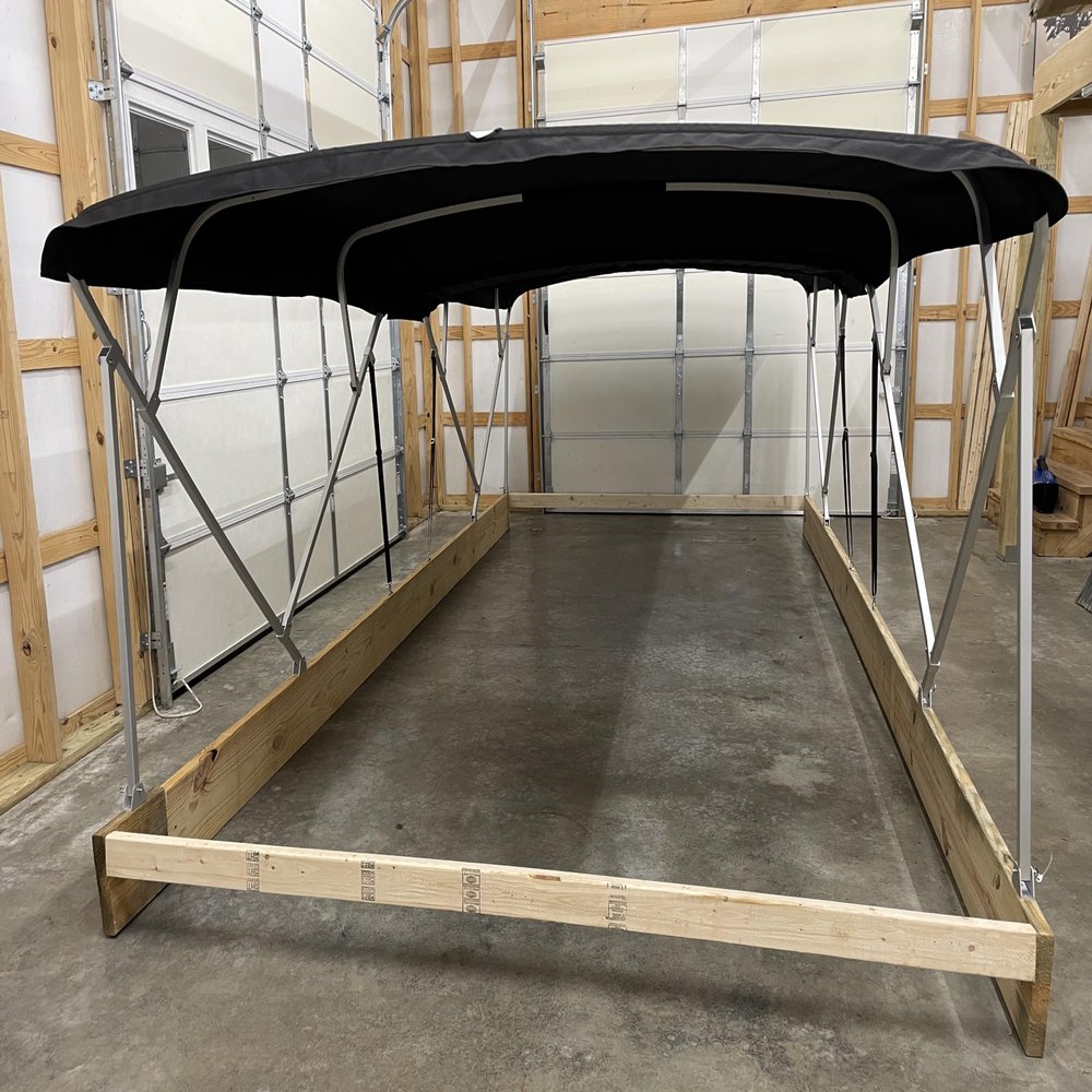 Cypress Rowe Outfitters SunPro Series, Lab Certified 50+ UPF Double Pontoon Boat Bimini Top, Black, 17' Long, 8 1/2' Wide, fits 97-103" Wide, Complete Dual Kit, Frame, Canopies, Boots, Hardware