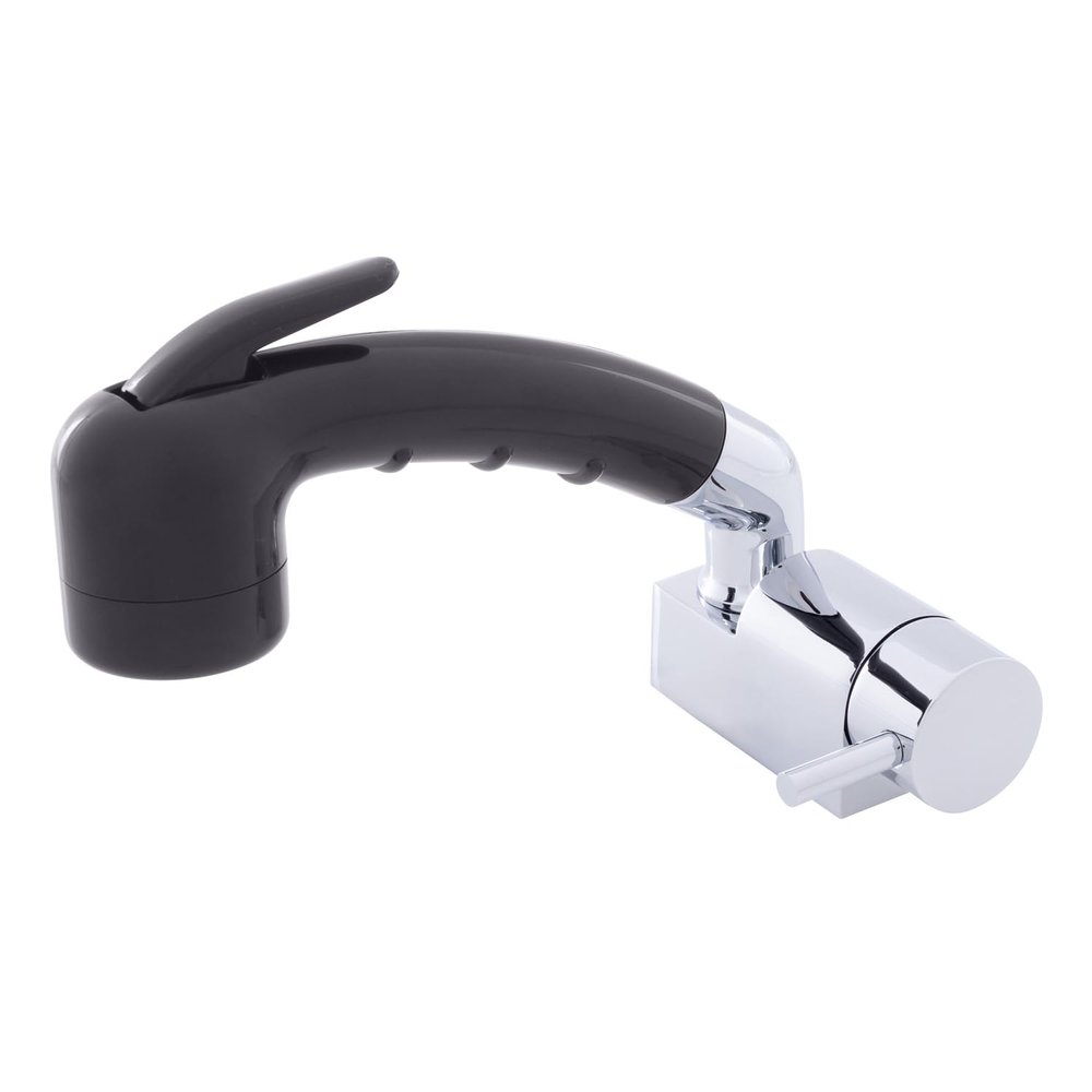 Ambassador Marine Aidack- Pull-Out Deck Tap (Cold Only) (Small Black Sprayer (No Hook), 6' Black Rubber Hose) (Chrome/Black) 134-1720-CK-W