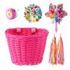 Bike Basket Kids, Pink Girls Bike Basket Front Bike Accessories, Kids Bicycle Basket with Stickers, Bike Bell, Windmill, and 1 Pairs Colorful Ribbons Tassels (Pink Basket) view 1