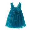 NineFit Basics Flower Girls Summer Dress Butterfly Lace Sleeveless Layered Tulle Tutu Dress Dance Princess Party (Blue, 3-4 Years) view 1