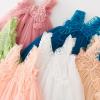 NineFit Basics Flower Girls Summer Dress Butterfly Lace Sleeveless Layered Tulle Tutu Dress Dance Princess Party (Blue, 3-4 Years) view 2