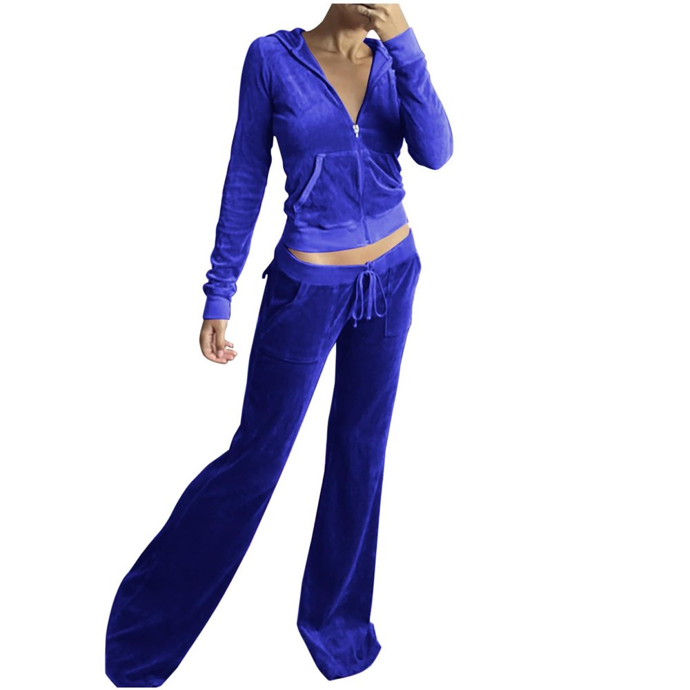 Womens Casual Velour Tracksuit Full Zip Casual Long Sleeve Hoodie Jackets Workout Jogging Pants Sweatsuit Velvet Suits
