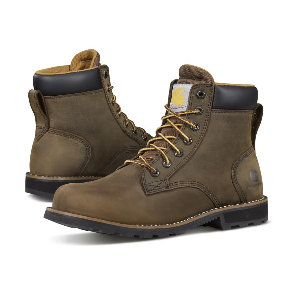 Carhartt Frontier Men's 6" Leather Soft Toe Work Boot, Safety Slip Resistant and Waterproof, Mossy Brown - 10.5 W