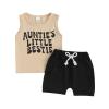 SAYOO Aunties Bestie Baby Short Outfit Infant Boy Auntie Letter Vest Top Solid Active Jogger Shorts 2Pcs Summer Clothes (Khaki, 18-24 Months) view 1