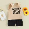 SAYOO Aunties Bestie Baby Short Outfit Infant Boy Auntie Letter Vest Top Solid Active Jogger Shorts 2Pcs Summer Clothes (Khaki, 18-24 Months) view 2