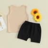 SAYOO Aunties Bestie Baby Short Outfit Infant Boy Auntie Letter Vest Top Solid Active Jogger Shorts 2Pcs Summer Clothes (Khaki, 18-24 Months) view 3