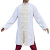 Svenine Chinese Collar Knee Length Kung Fu Jacket or Long Cotton Mandarin Shirt, Large, Muang White and Muang Cream view 1