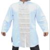 Svenine Chinese Collar Knee Length Kung Fu Jacket or Long Cotton Mandarin Shirt, Large, Muang White and Muang Cream view 2