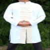 Svenine Chinese Collar Knee Length Kung Fu Jacket or Long Cotton Mandarin Shirt, Large, Muang White and Muang Cream view 3