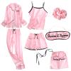ANUFER Womens 7PCS Satin Pajama Set Spring Summer Autumn Tops & Pants Shorts Sleepwear Pink Stripes SN07655 XXL view 1