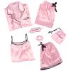 ANUFER Womens 7PCS Satin Pajama Set Spring Summer Autumn Tops & Pants Shorts Sleepwear Pink Stripes SN07655 XXL view 4