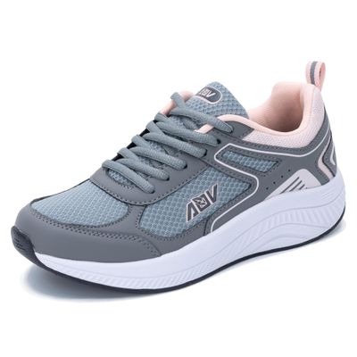 AOV Womens Walking Shoes with Arch Support Plantar Fasciitis Sneakers Orthotic Tennis for Foot Heel Pain Relief Size 8.5 GreyPink
