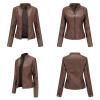 Womens Faux Leather Jackets Fall Fashion 2024 Outfits Moto Biker Coat Open Front Cropped Coat Outwear Motorcycle Jacket view 3