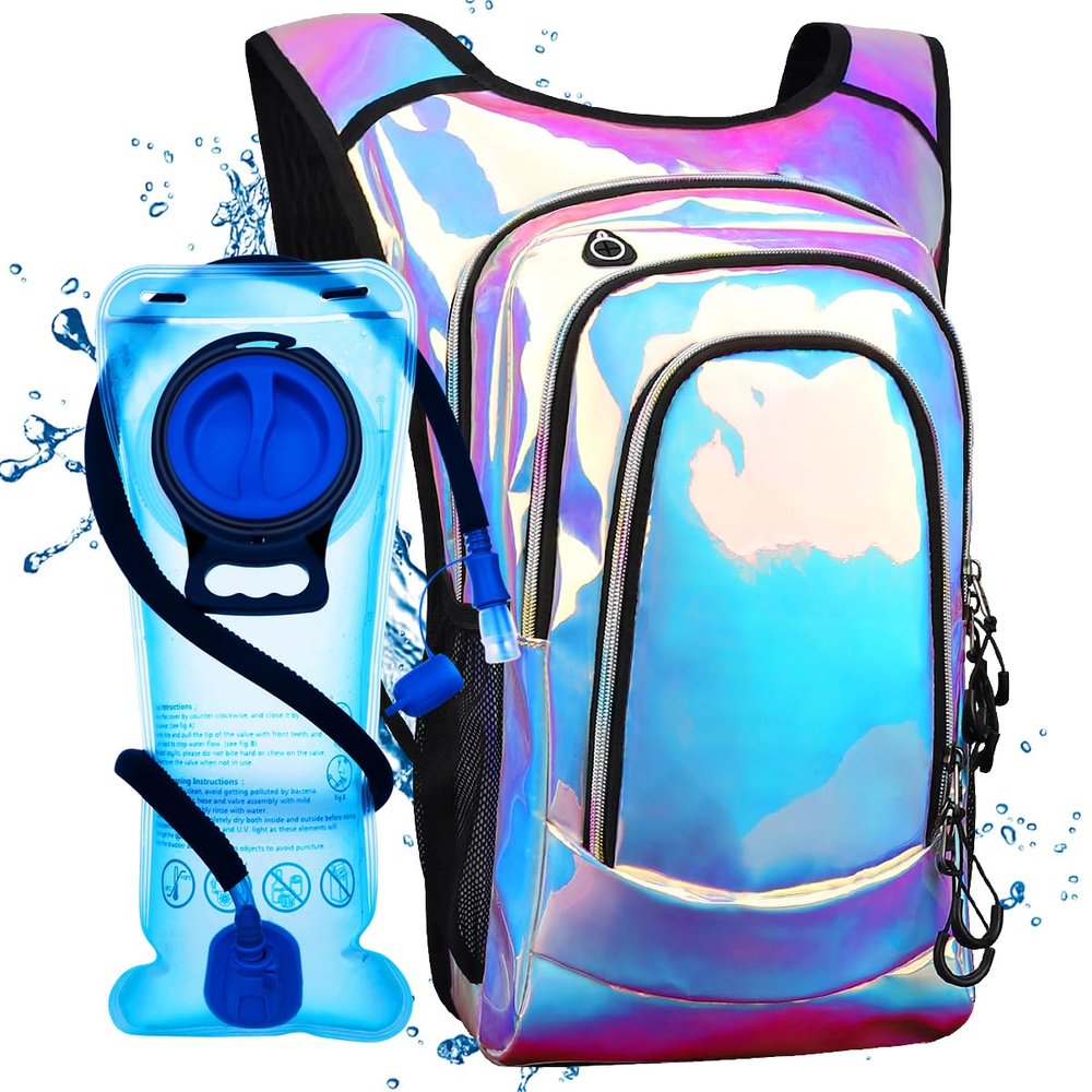 Coolfel Hydration Pack, Hydration Backpack with 2L Hydration Bladder, Festival Essential Water Backpack, Lightweight Hydration Bag Hydropack Hydro for Running, Biking, Music Festival Gear, Rave