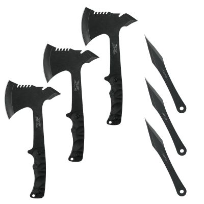 JXE JXO Throwing Axes and Spike 3Pack Set, Full Tang Throwing Tomahawk, No Spin Throwing Spike