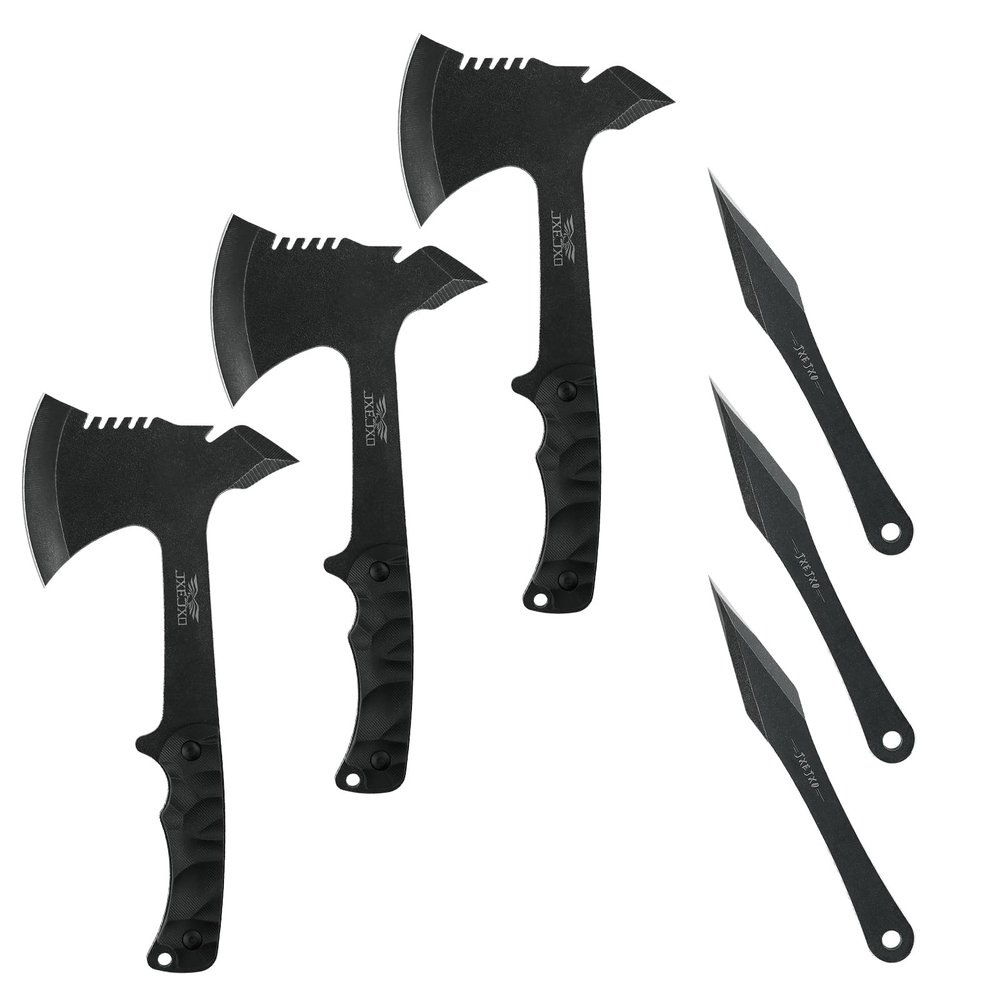 JXE JXO Throwing Axes and Spike 3Pack Set, Full Tang Throwing Tomahawk, No Spin Throwing Spike