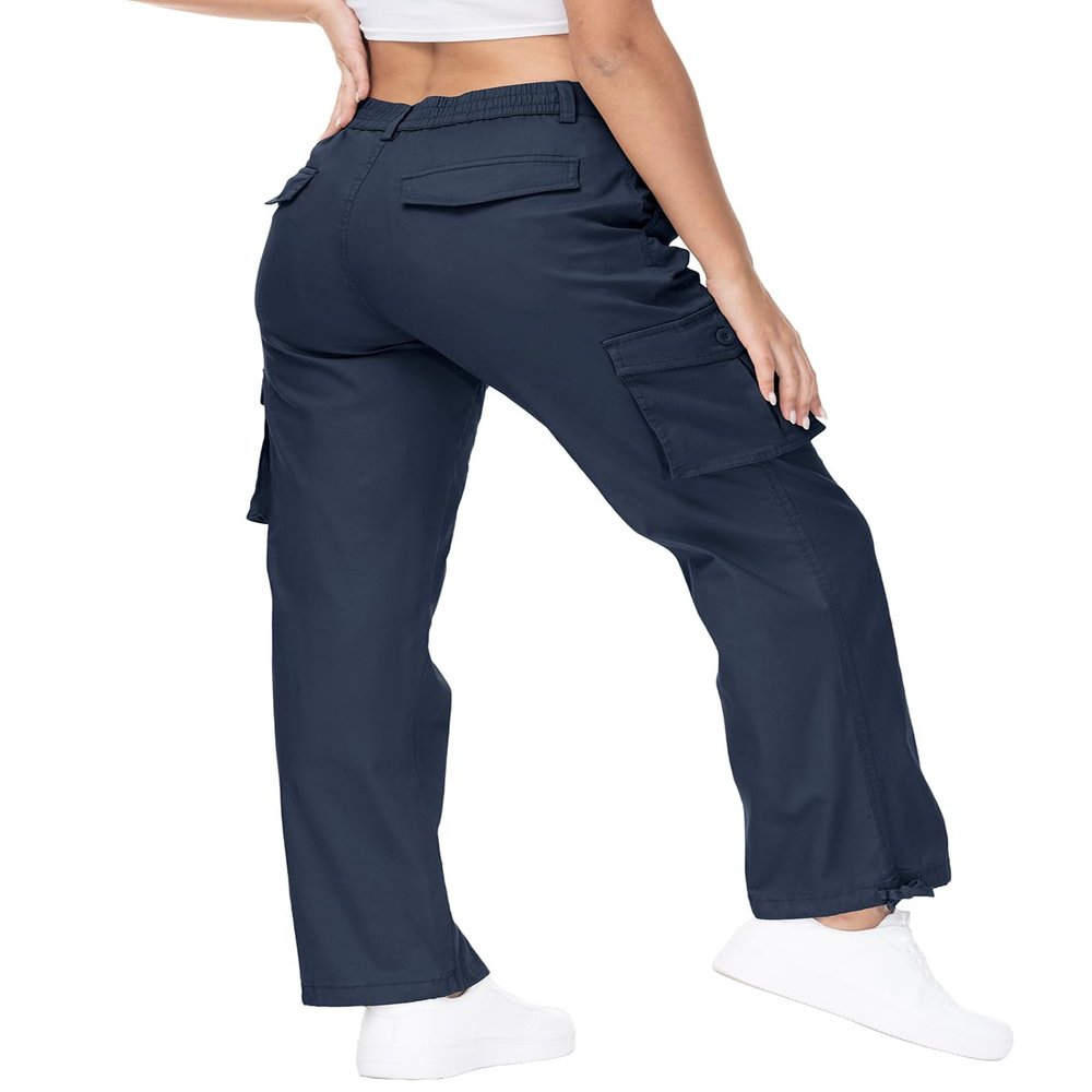 Gopune Women's Hiking Cargo Pants Lightweight Outdoor Travel Work Casual Cotton Pants with 7 Pockets Navy,S