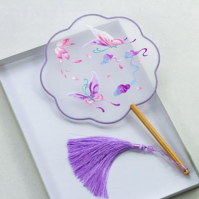 PipoNs Chinese Style Silk Fan,38cm Classical Chinese Wedding Bridal Group Fan Chinese Style Embroidery Style Cheongsam Red Round Fan