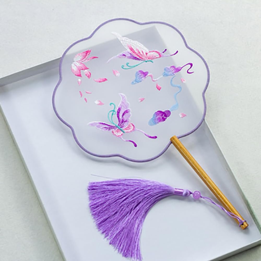 PipoNs Chinese Style Silk Fan,38cm Classical Chinese Wedding Bridal Group Fan Chinese Style Embroidery Style Cheongsam Red Round Fan