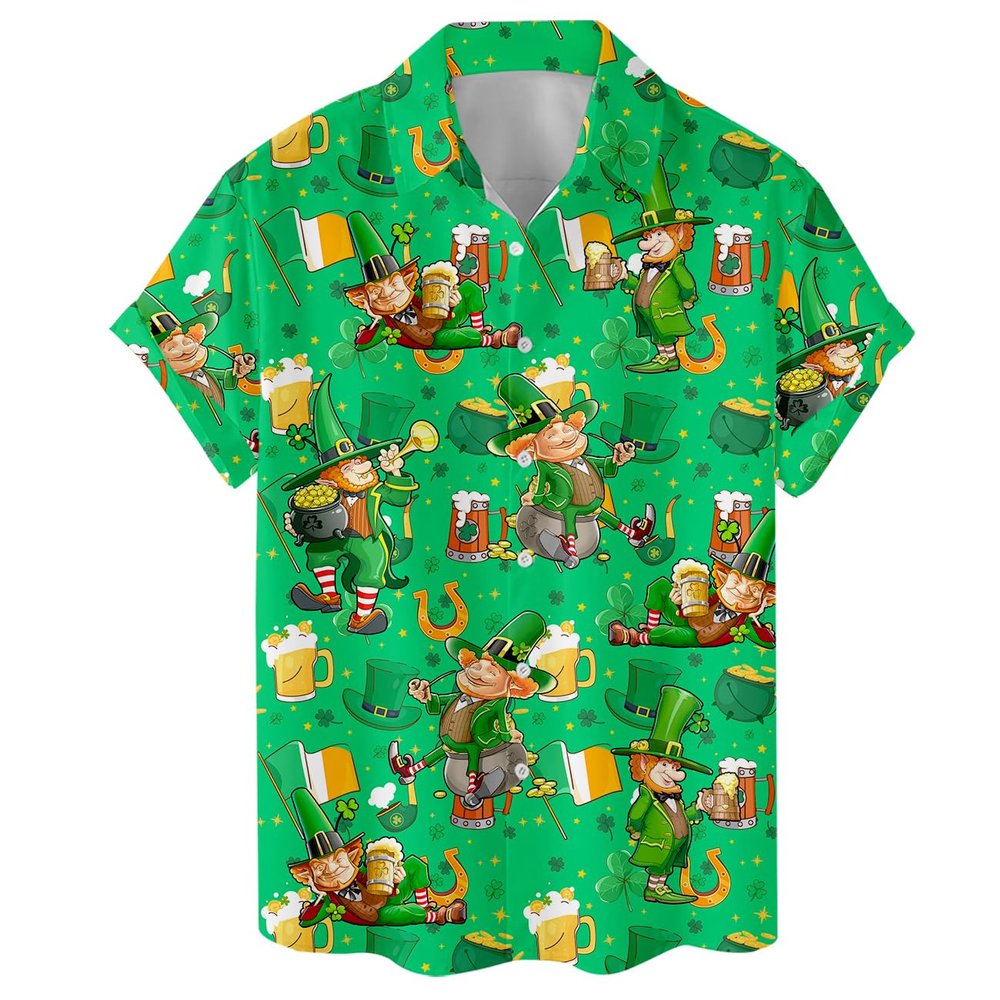 ACEPrints St. Patricks Day Hawaiian Shirts for Men, Leprechaun Hawaiian Shirt, St. Patrick's Day Hawaiian Shirt for Men, Irish Hawaiian Shirt