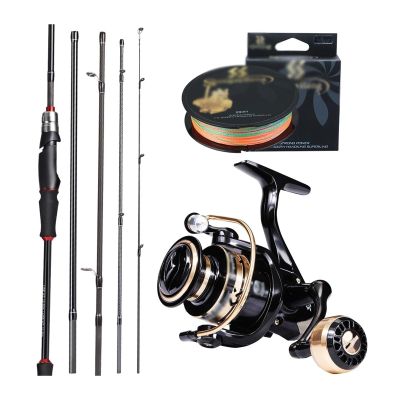 Fishing Spinning Fishing Reel and Rod Set 1.8m 2.1M Bass Fishing Rod and Spinning Fishing Reels with Fishing Line Full Kit Fishing Gear (Size : Gold Reel_1.8M-1000 Reel)