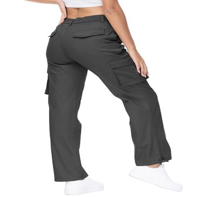 Gopune Women's Hiking Cargo Pants Lightweight Outdoor Travel Work Casual Cotton Pants with 7 Pockets Drawstring Ankle Cuffs Deep Grey,XL