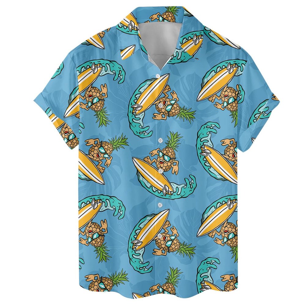 ACEPrints Pineapple Hawaiian Shirts for Men, Pineapple Hawaiian Shirt, Pineapple Surfing Casual Button-Down Shirts Short Sleeve