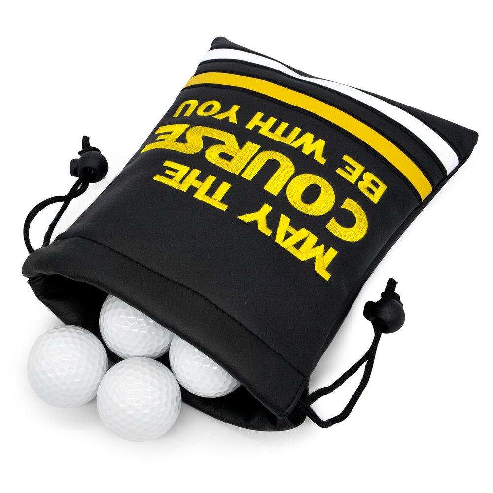 Aliennana Golf Valuables Pouch, Leather Tee Pouch with Drawstring Closure Balls Tees Handbag Portable Golf Ball Accessories for Men Women (May The Course)