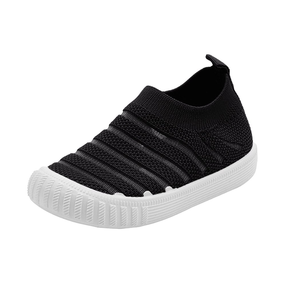 Toddler Little Girls Boys Lightweight Sports Shoes Spring Summer Stripe Mesh Breathable Flat Casual Sneakers (Black, 10 Little Child)