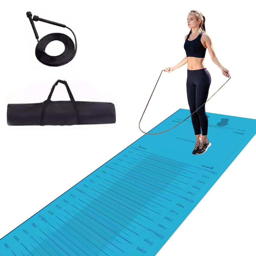 SAYOBO Long Jump Mat Extra Long Jump Rope Training Mat, Flooring Long Jump Equipment Mat Measurement Tester with Rope & Bag, Jumping Exercise Trainer for Home Gym (Color : Blue)