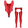 YiZYiF Workout Outfits for Women 2 Piece Glossy High Waist Cutout Pantyhose with Sports Bodysuit Set Burgundy X-Large view 3