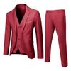 3 Piece Slim Suit Set for Men Two Button Wedding Suit Prom Suit Business Solid Suit Blazer Jacket Vest Pant (Red2,Large) view 1