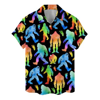 ACEPrints Bigfoot Hawaiian Shirts for Men, Bigfoot Hawaiian Shirt, Tropical Sasquatch Casual Button-Down Shirts Short Sleeve 3