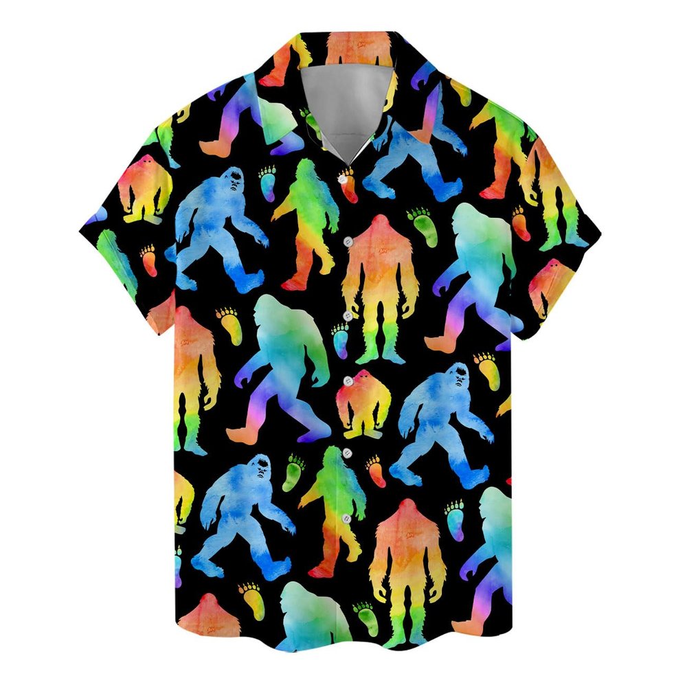 ACEPrints Bigfoot Hawaiian Shirts for Men, Bigfoot Hawaiian Shirt, Tropical Sasquatch Casual Button-Down Shirts Short Sleeve 3