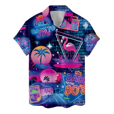 80s 90s Hawaiian Shirts for Men, Vintage Hawaiian Shirt, Funny Back to The 80s Shirt, 80s Casual Button-Down Shirts Short Sleeve