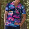 80s 90s Hawaiian Shirts for Men, Vintage Hawaiian Shirt, Funny Back to The 80s Shirt, 80s Casual Button-Down Shirts Short Sleeve view 3