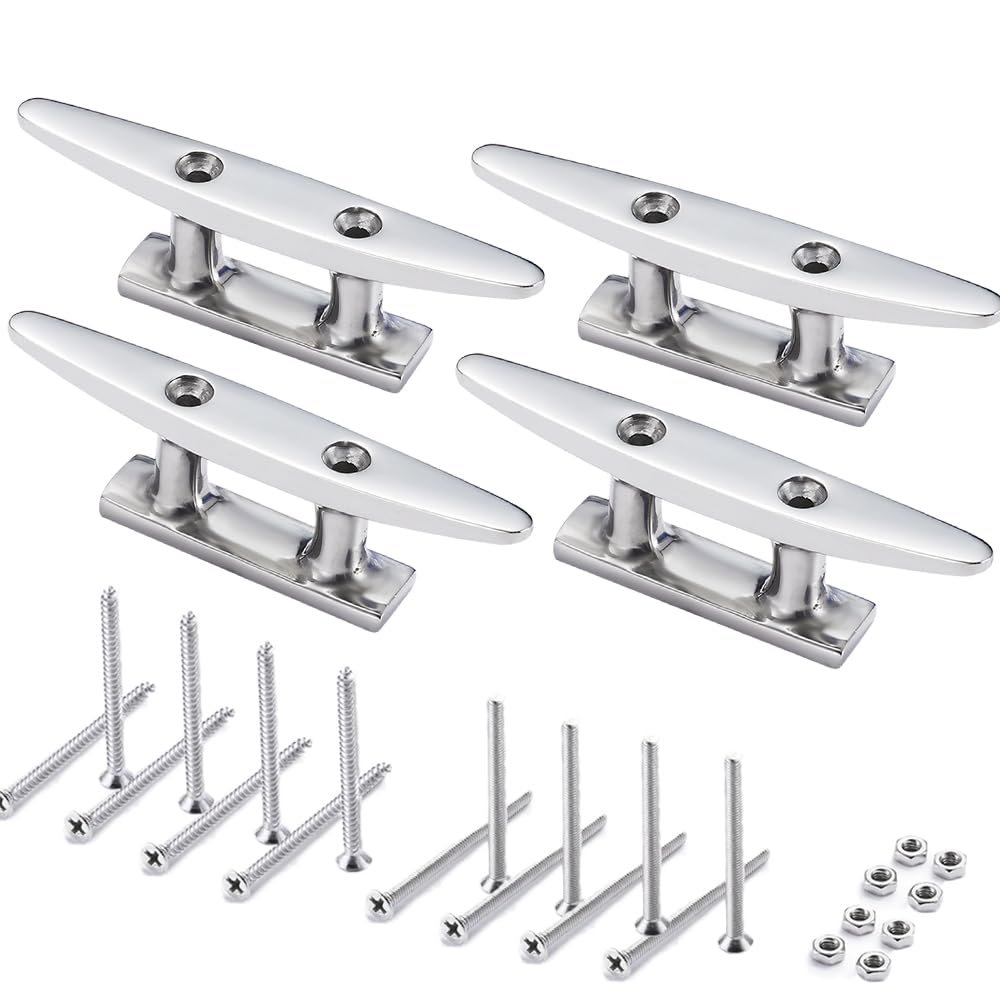 ZOMCHAIN Boat Cleat Open Base Boat Cleat, Dock Cleat All 316 Stainless Steel Boat Mooring Accessories, Include Installation Accessories Screws (5 inch-4PCS)