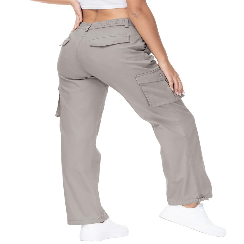Gopune Women's Hiking Cargo Pants Lightweight Outdoor Travel Work Casual Cotton Pants with 7 Pockets Drawstring Ankle Cuffs Grey,3XL