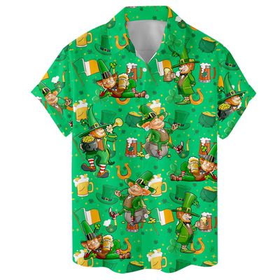 ACEPrints St. Patricks Day Hawaiian Shirt for Men, Leprechaun Irish Party Shirt