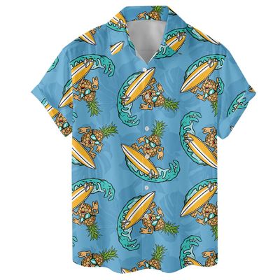 ACEPrints Pineapple Hawaiian Shirts for Men, Pineapple Hawaiian Shirt, Pineapple Surfing Casual Button-Down Shirts Short Sleeve