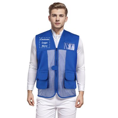 TopTie Custom Mesh Advertising Vest Printing Embroiderey Multiple Pockets Volunteer Uniform Vest-Royal Blue-M