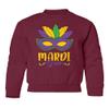 superhotapparel Mardi Gras Mask Carnival Colors Beads Street Festival Youth Crewneck Sweatshirt (Maroon, Youth X-Large) view 1